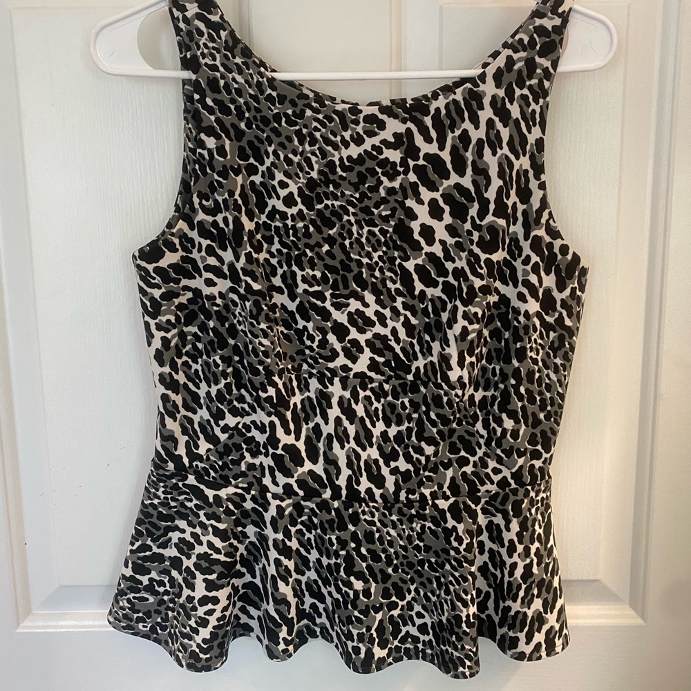 Black and white animal print peplum top by amanda Uprichard